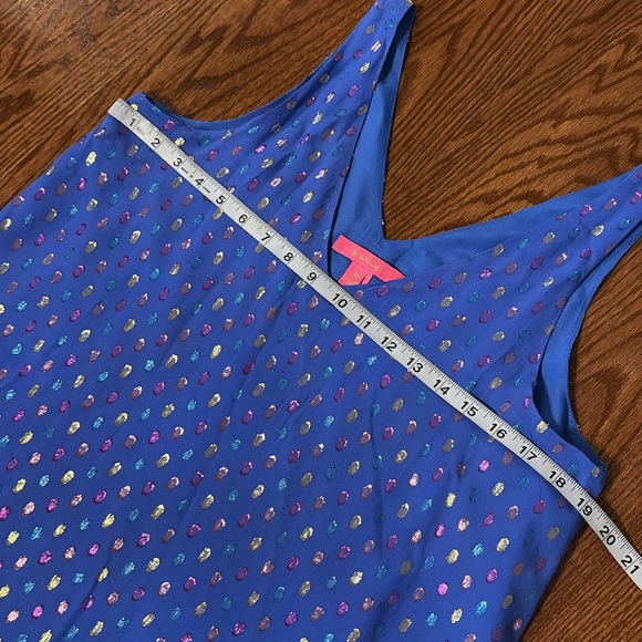 Lilly Pulitzer Florin SILK Royal Blue metallic polka dots Tank top V neck / back - Picture 9 of 12